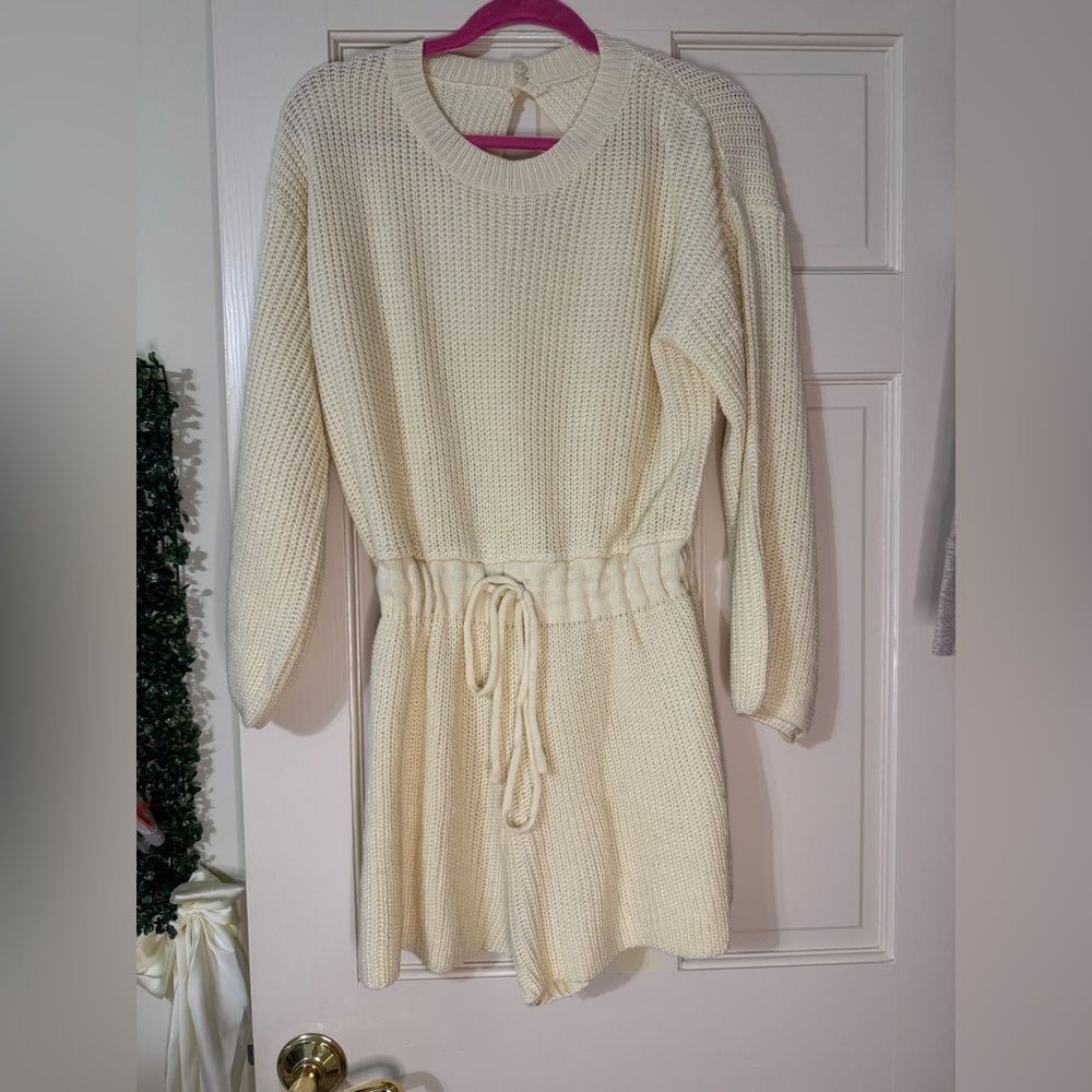 Women’s Meyeeka Knit Romper Long Sleeve Wide Leg Sweater Drawstring Short S
